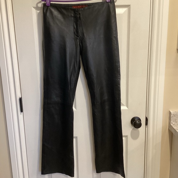 Hudson Outerwear Black Leather Motorcycle Pants, Size 6 - Picture 1 of 11